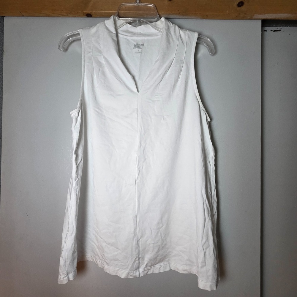 Lands End Women's Tank Top Size S Cotton Blend White Coastal Minimalist Office
